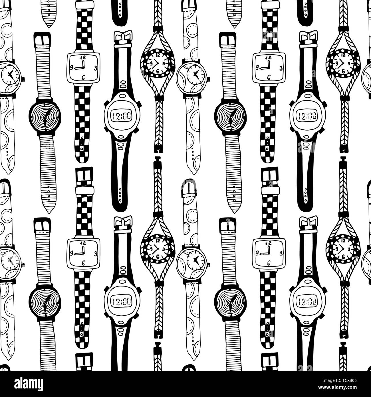 Vektor handgezeichnete Grafik mode Skizze Armbanduhren. Stock Vektor
