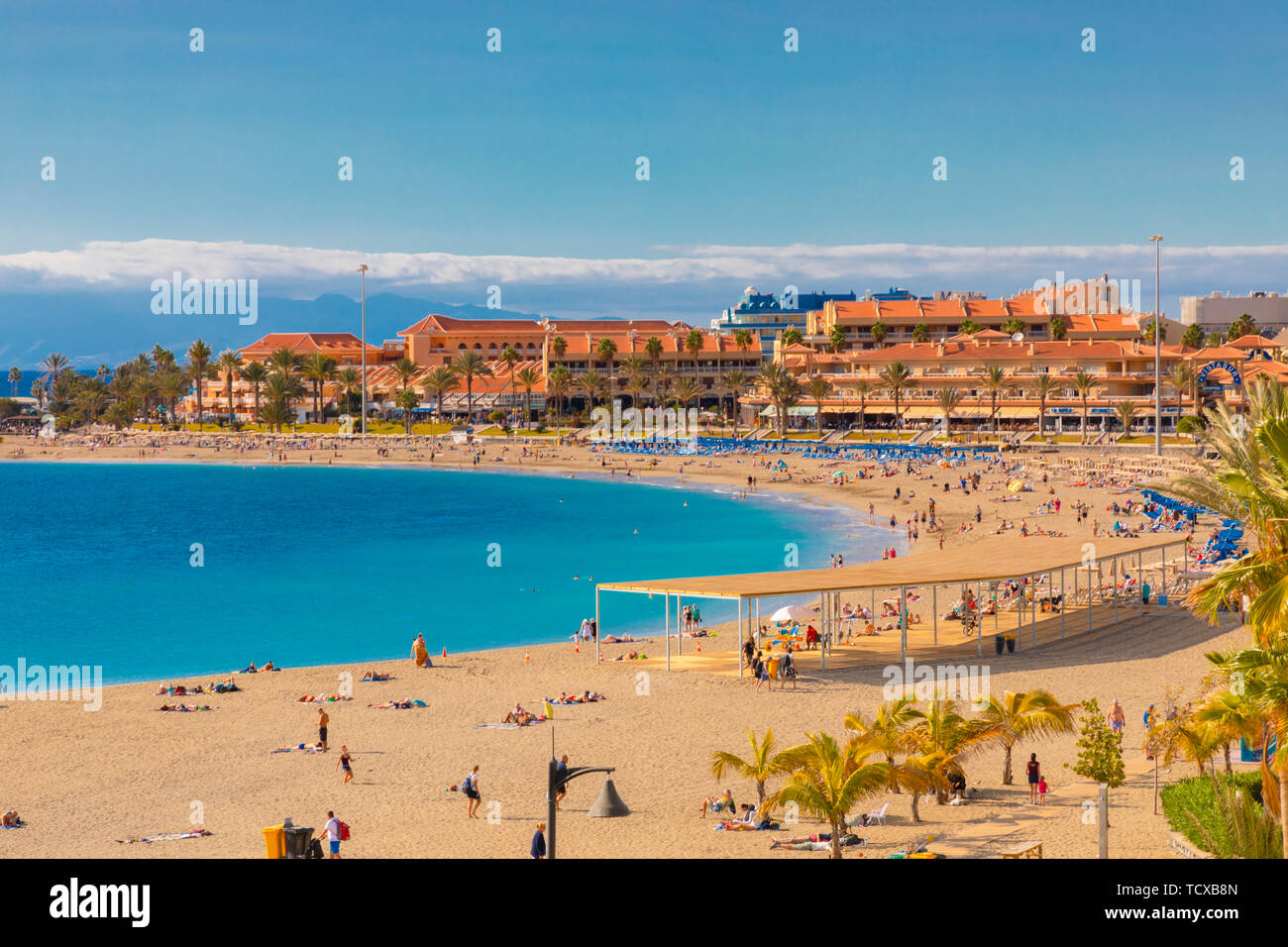 Playa Las Vistas Strand, Los Cristianos, Teneriffa, Kanarische Inseln, Spanien, Atlantik, Europa Stockfoto