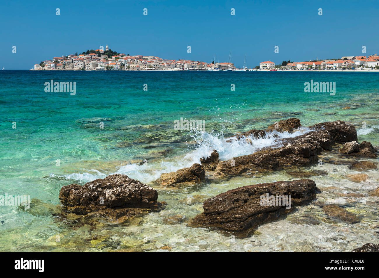 Primosten, Adriaküste, Dalmatien, Kroatien, Europa Stockfoto