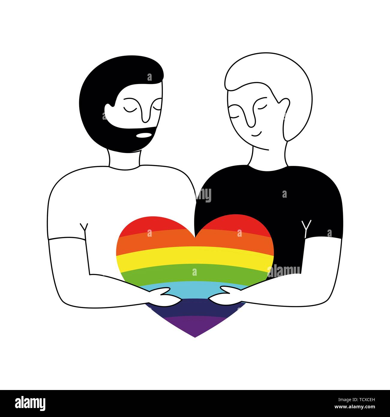 Liebe zweier Männer, homosexuelle Liebe. Schwule Freunde. LGBT-Paar. Vektor handgezeichnete Illustrationen. Stock Vektor