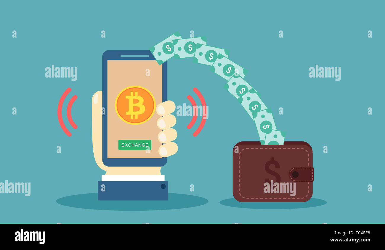 Bitcoin exchange Dollar kreatives Konzept Abbildung Stockfoto