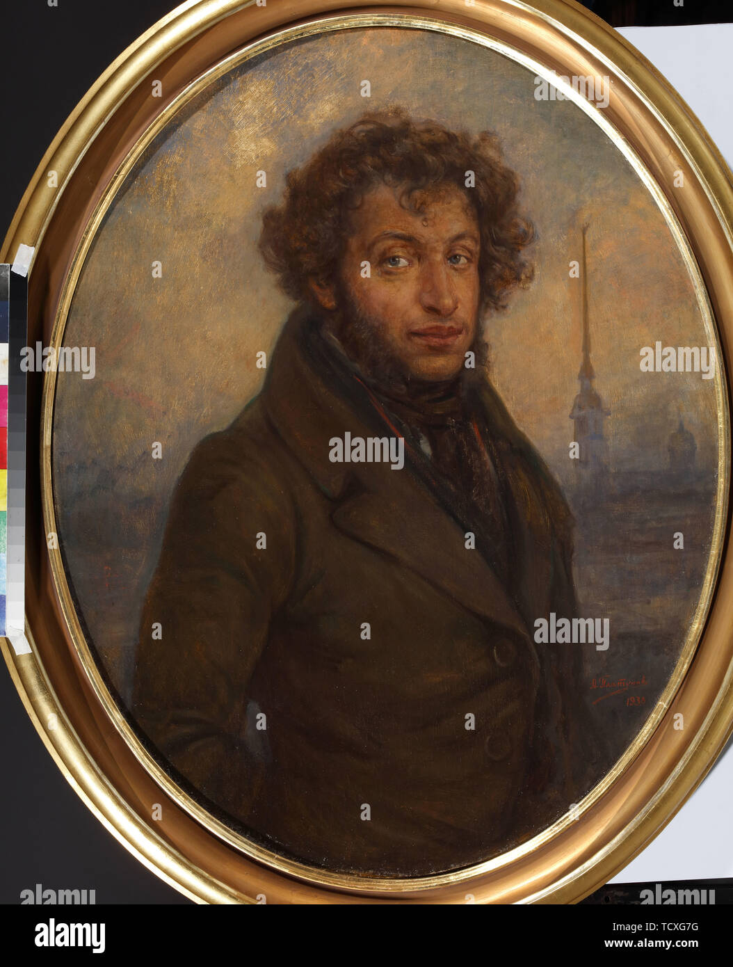 Porträt des Dichters Alexander Sergejewitsch Puschkin (1799-1837), 1938. Schöpfer: Platunov, Alexei Georgievich (1877-?). Stockfoto