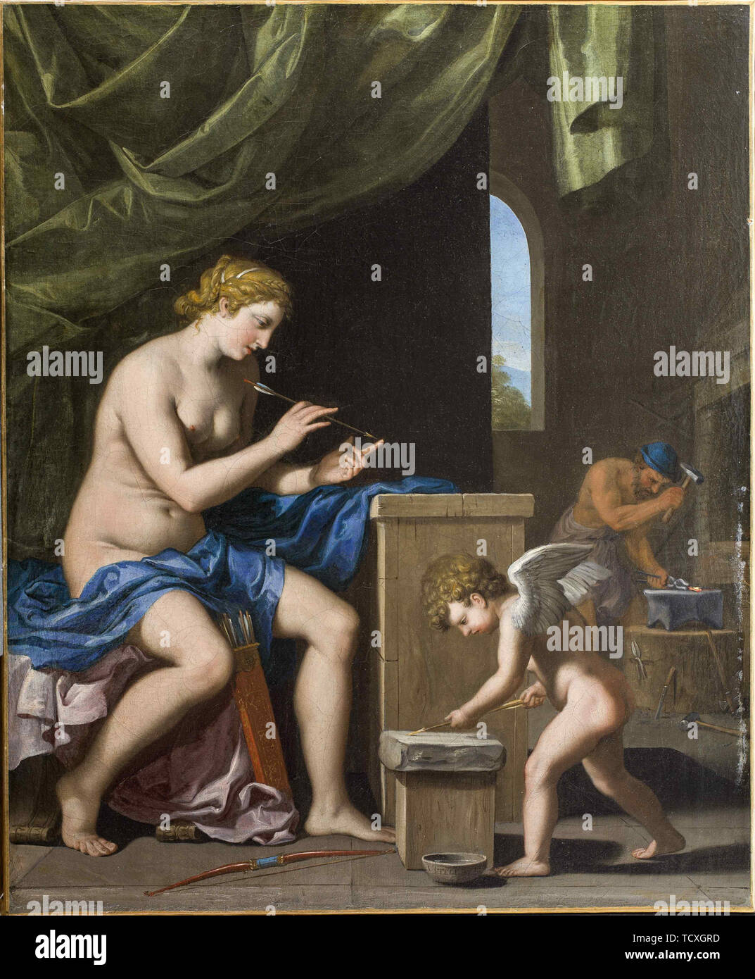 Vulcan schmieden die Pfeile für Amor, C. 1645. Schöpfer: Stella, Jacques (1596-1657). Stockfoto