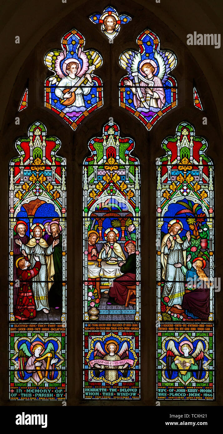 Im viktorianischen Stil des 19. Jahrhunderts Glasfenster, badley Kirche, Suffolk, England, Großbritannien von Frederick Preedy c 1866 Stockfoto