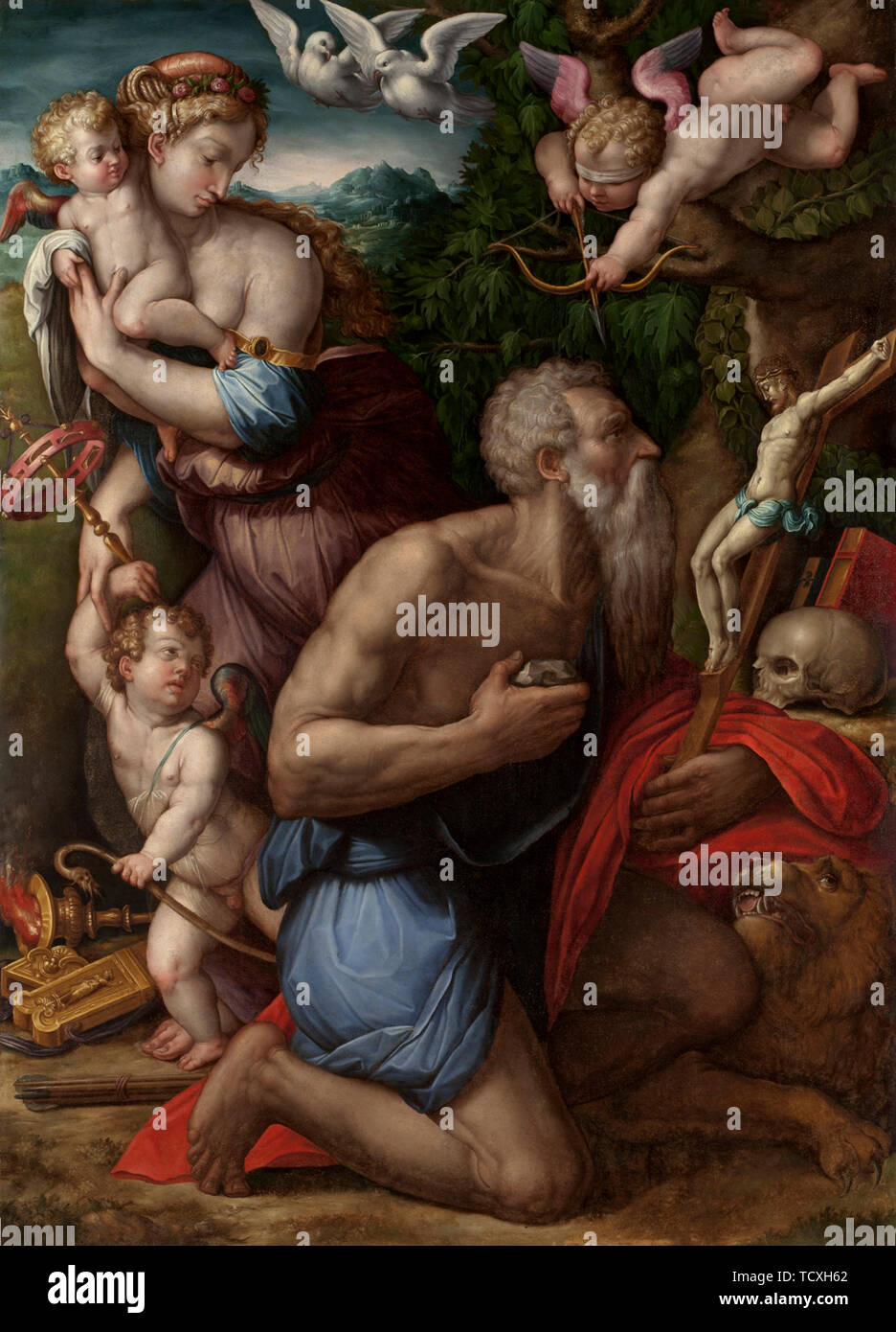 Die Versuchung des heiligen Hieronymus. Schöpfer: VASARI, Giorgio (1511-1574). Stockfoto