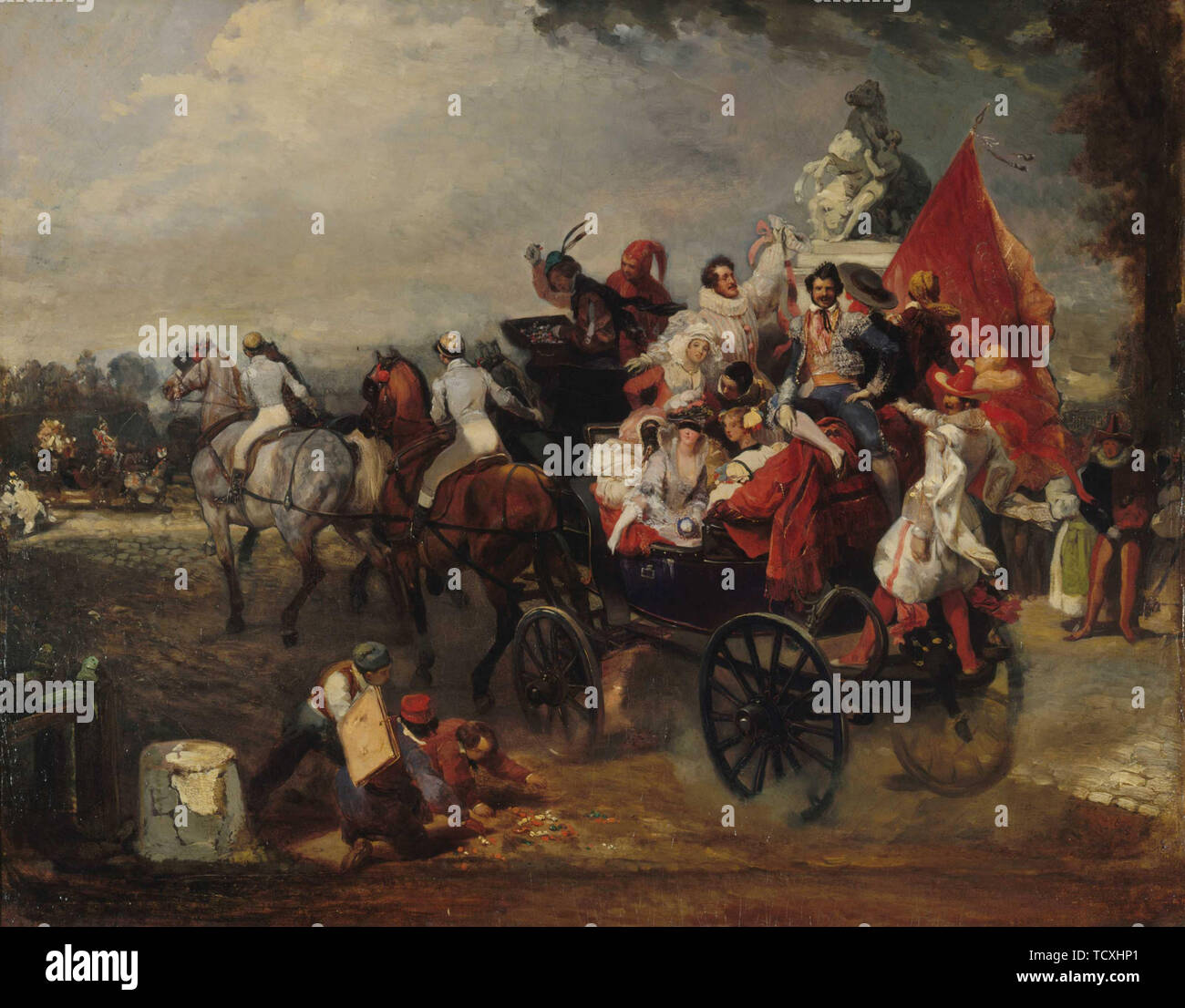 Karneval Szene, Place de la Concorde, 1834. Schöpfer: Lami, Eugène Louis (1800-1890). Stockfoto