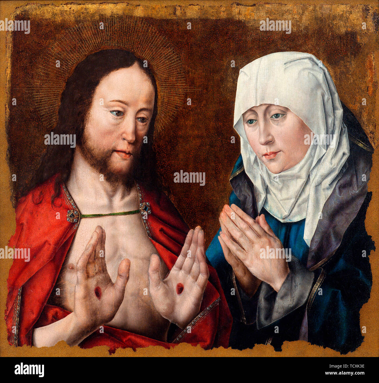 Christus, der seine Mutter den Nagel Wunden an seinen Händen, C. 1490. Schöpfer: Bouts, Aelbrecht (1451/54-1549). Stockfoto