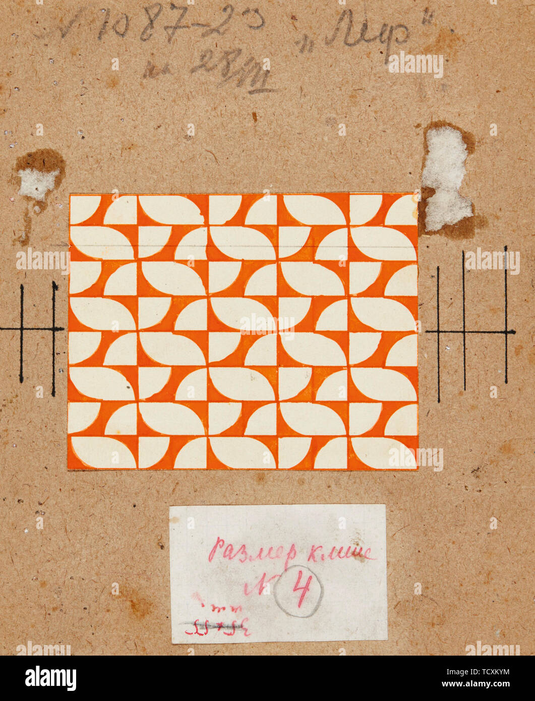 Textile Design in Orange und Weiß, Anfang der 1920er Jahre. Schöpfer: Popowa, Ljubow Sergeyevna (1889-1924). Stockfoto