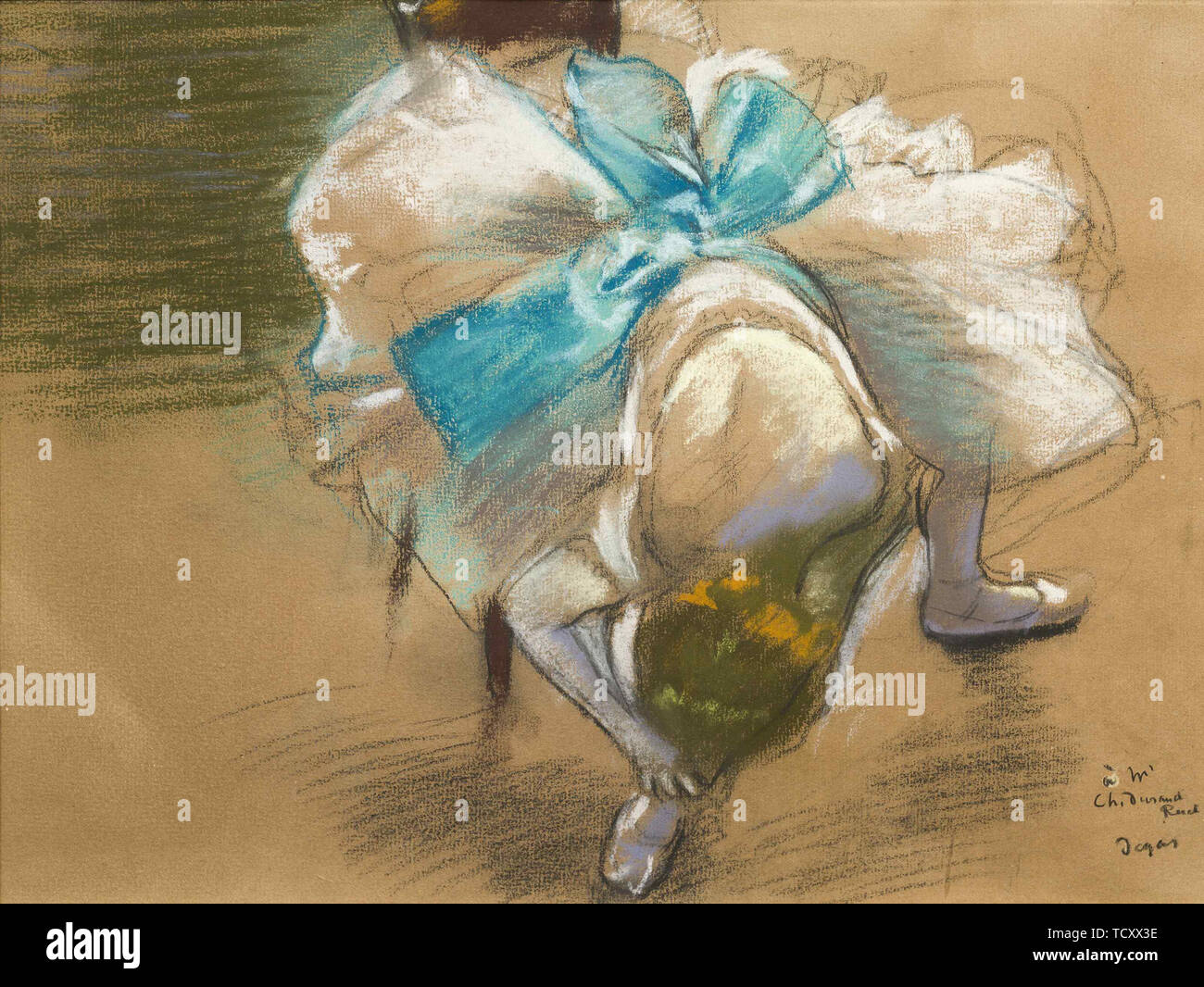Danseuse rattachant Sohn Chausson, 1887. Schöpfer: Degas, Edgar (1834-1917). Stockfoto