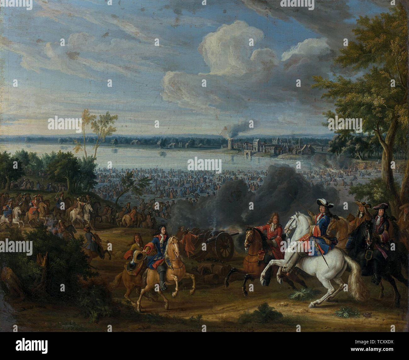 Die Überquerung des Rheins am Pegel Lobith, 12. Juni 1672. Schöpfer: Martin, Pierre-Denis II (1663-1742). Stockfoto