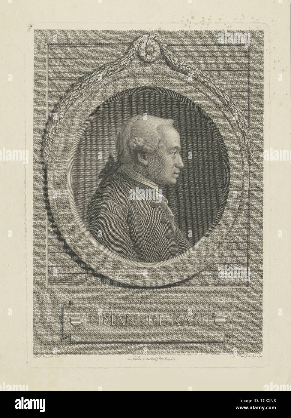 Portrait von Immanuel Kant (1724-1804), 1791. Schöpfer: Bause, Johann Friedrich (1738-1814). Stockfoto
