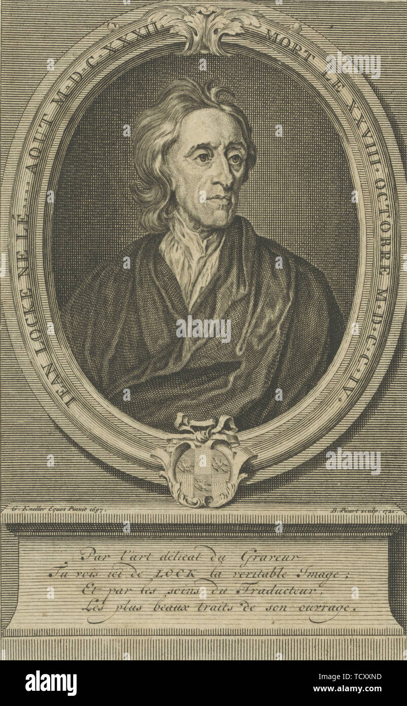 Portrait der Arzt und Philosoph John Locke (1632-1704), 1721. Schöpfer: Picart, Bernard (1673-1733). Stockfoto