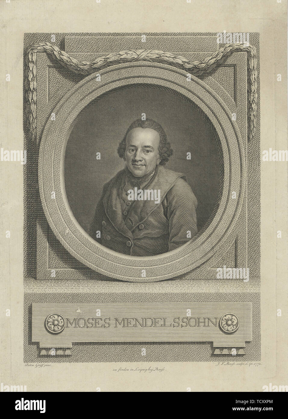 Portrait von Moses Mendelssohn (1729-1786), 1772. Schöpfer: Bause, Johann Friedrich (1738-1814). Stockfoto