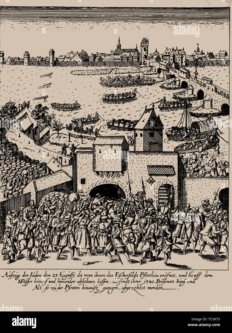 Die fettmilch steigt. Die Vertreibung der Juden aus Frankfurt am 23 August, 1614, C. 1616-1617. Schöpfer: Keller, Georg (1576-1640). Stockfoto