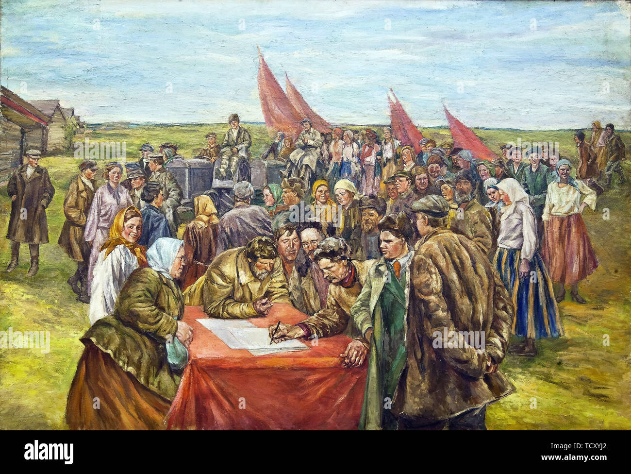 Die Unterzeichnung der Staatsanleihen, Mitte der 1930er Jahre. Schöpfer: Shestakov, Nikolai Iwanowitsch (1883-1937). Stockfoto