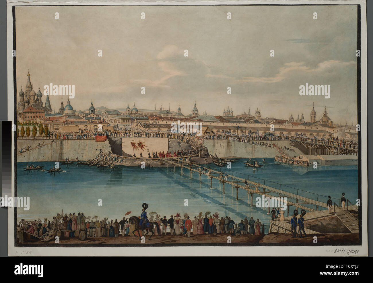Grundsteinlegung Grundsteinlegung für die Moskvoretsky Brücke in Moskau, 1830. Schöpfer: Hampeln, Carl von (1794 - nach 1880). Stockfoto