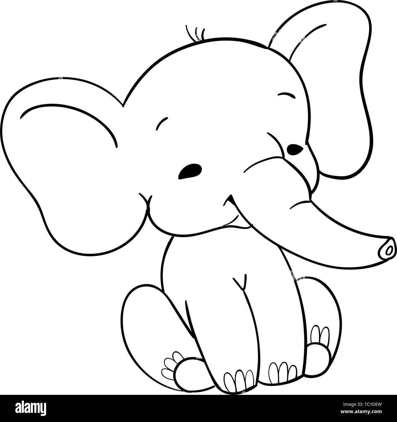 Cute Baby Elefant sitzend. Lustige schwarze und weiße Elefant für