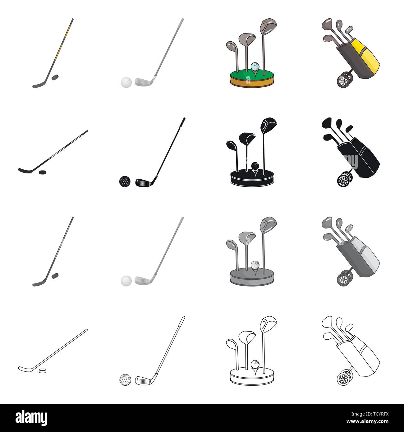 Hockey, Kugel, Gras, Eis, Puck, NHL, Spiel, Tasche, Stick, Feld, Golf, Club, Turnier, Sport, Putter, Ausbildung, kick, Set, Vector, Icon, Illustration, isoliert, Sammlung, Design, Element, Grafik, Zeichen, Vektor, Vektoren, Stock Vektor