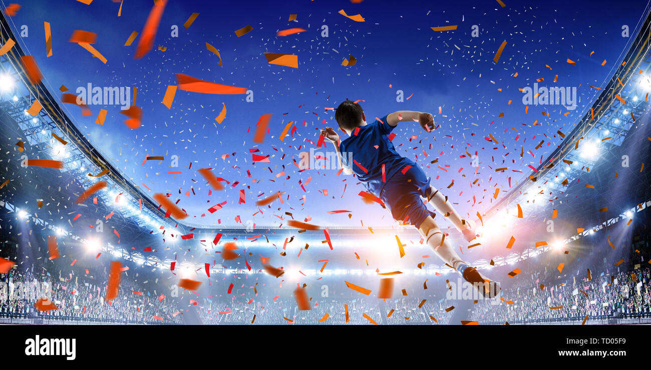 Wenig Fußball-Meister. Mixed Media Stockfoto