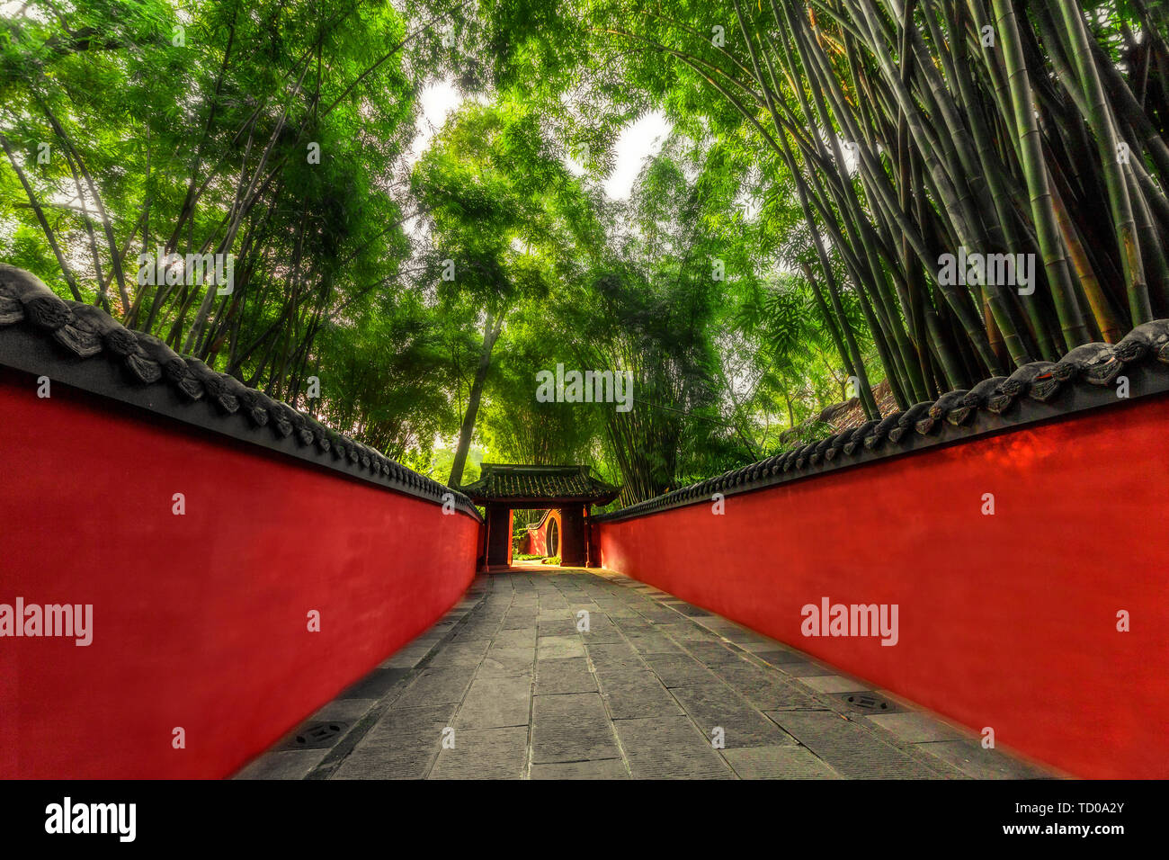 Chengdu Du Fu Cottage Red Wall Lane Stockfoto