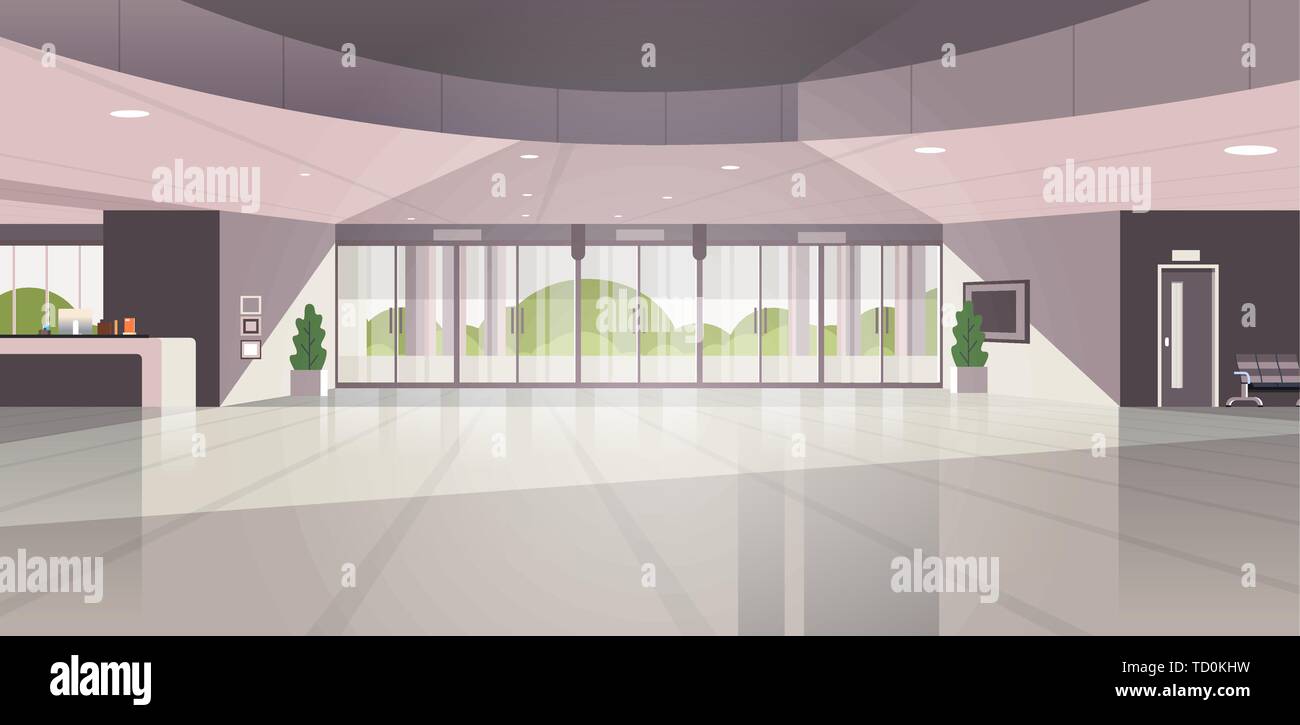 Moderne Rezeption leer keine Leute Lobby modern Hotel Halle inneren flachen horizontalen Stock Vektor