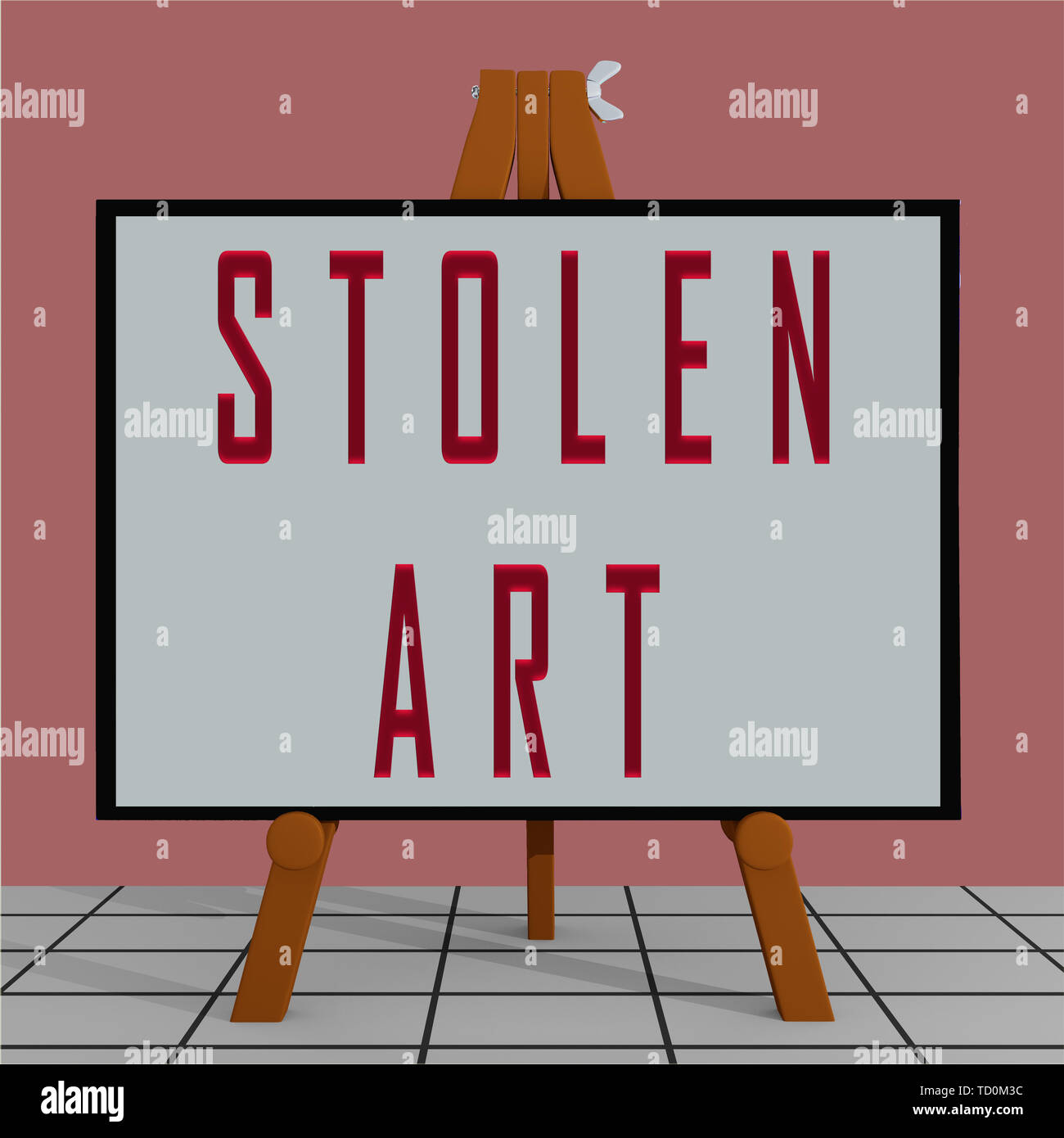 3D-Darstellung der gestohlene Kunst Titel auf einem Stativ display board Stockfoto
