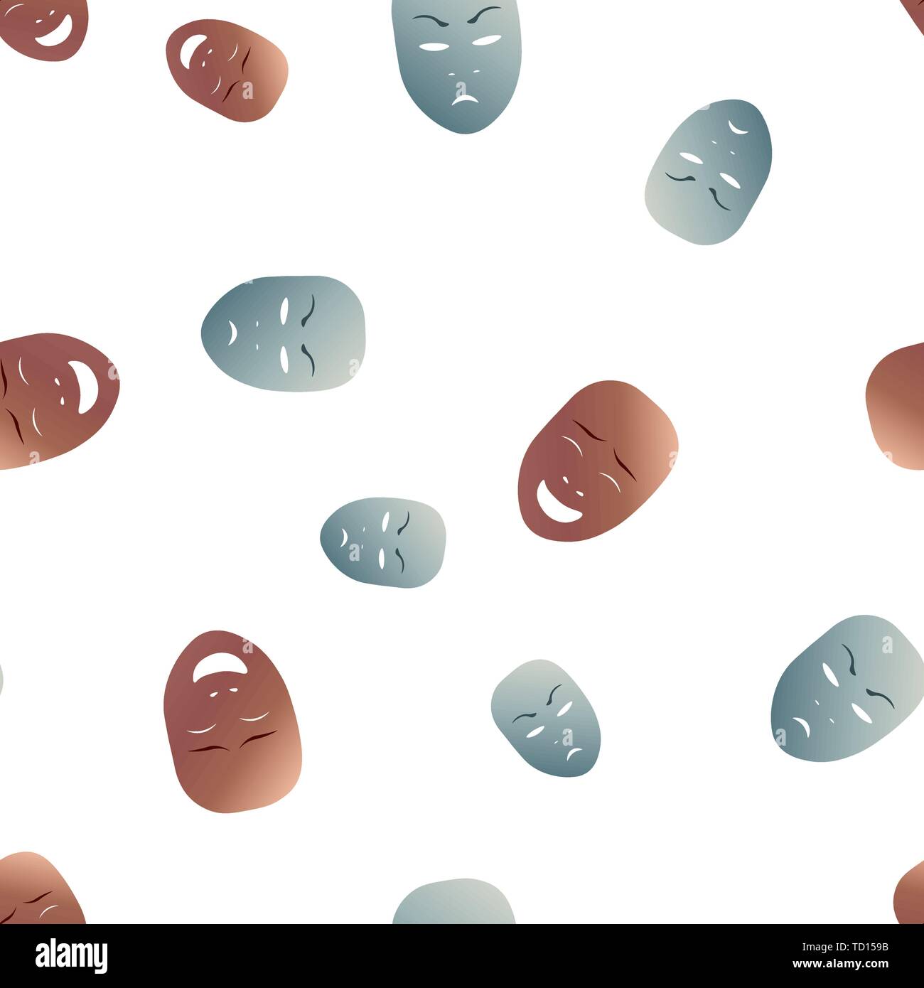 Nahtlose Muster theatralischen Maske mit glücklich und wütend Emotion. Vector Illustration. Bronze und Silber Masken mit Steigung auf weißem Hintergrund Stock Vektor