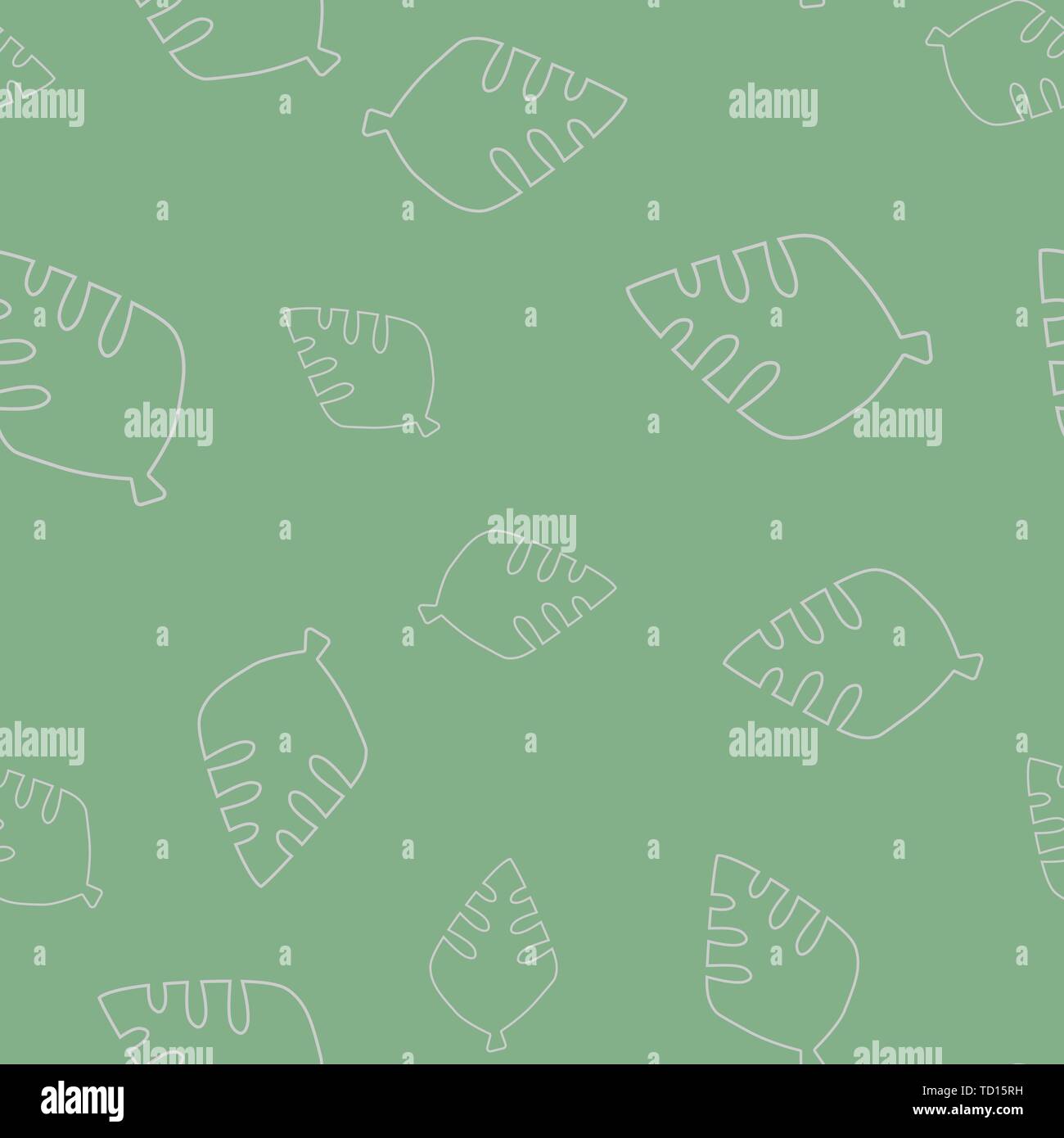 Nahtlose Muster der Kontur des Blattes alten Baum. Auf grünem Hintergrund isoliert. Vector Illustration. Stock Vektor