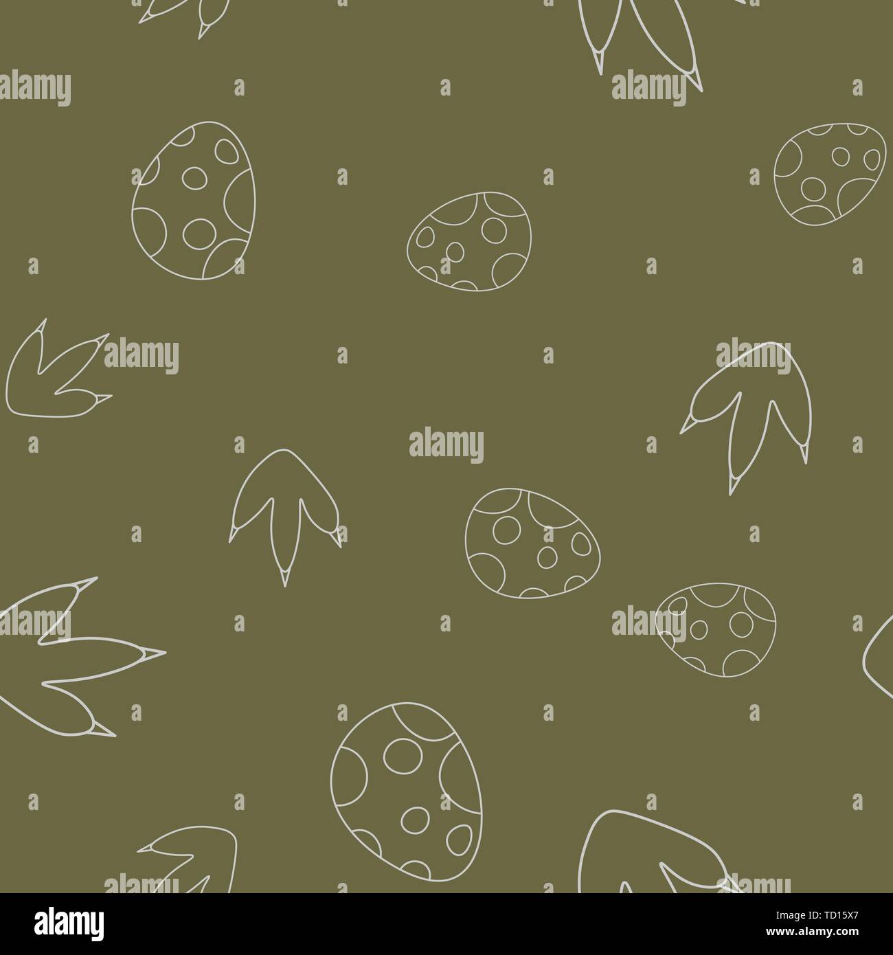 Nahtlose Muster der Kontur von dinosaurus Ei und Dinosaur Footprint. Auf braunem Hintergrund isoliert. Vector Illustration. Stock Vektor