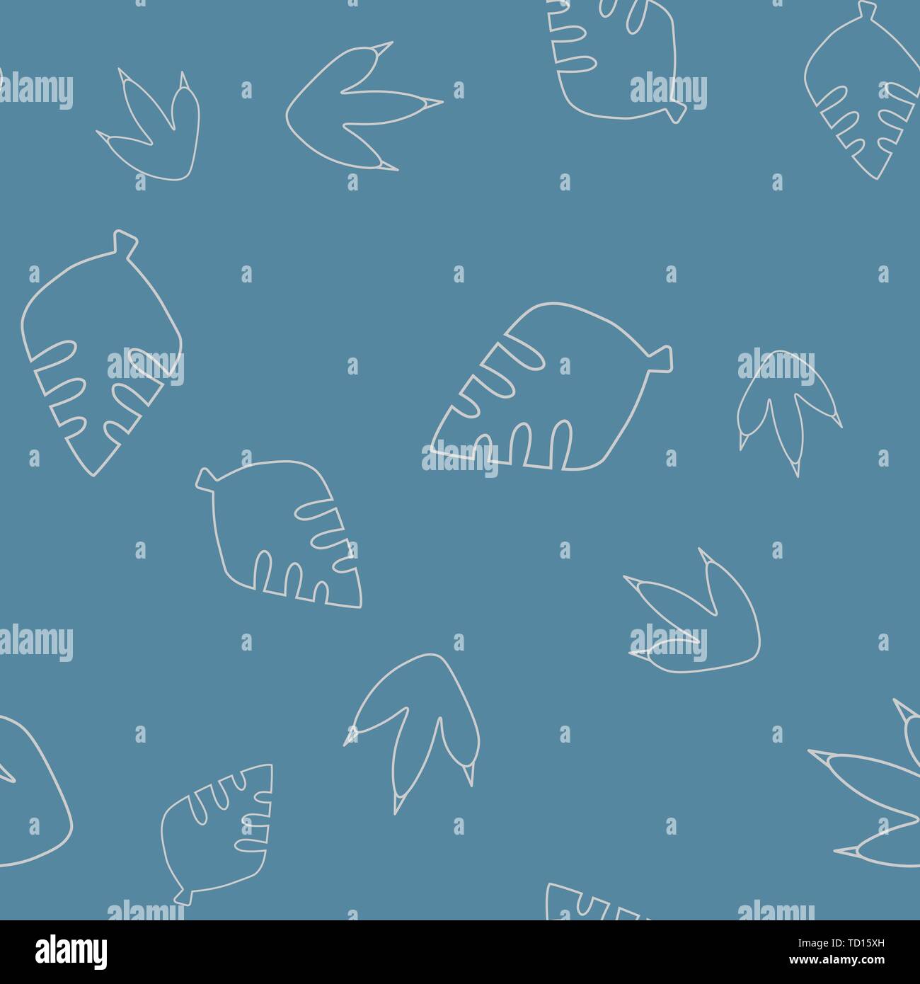 Nahtlose Muster der Kontur des Blattes alten Baum und Dinosaur Footprint. Auf grauem Hintergrund. Vector Illustration. Stock Vektor