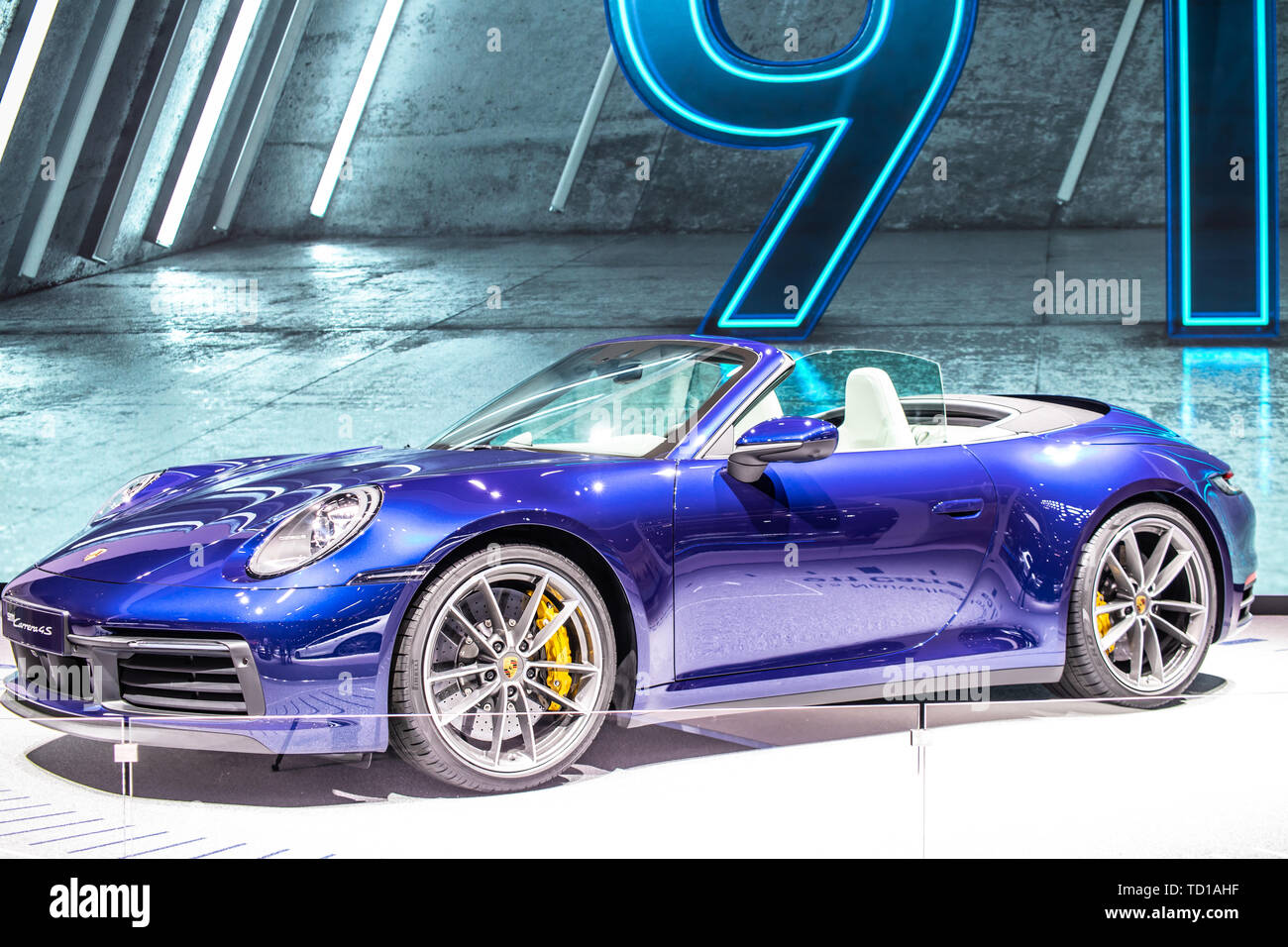 Genf, Schweiz, März 06, 2019 alle neuen Porsche 911 Carrera 4S Cabrio 8th-gen am Internationalen Automobilsalon in Genf, 992 Wagen der Serie von Porsche Stockfoto