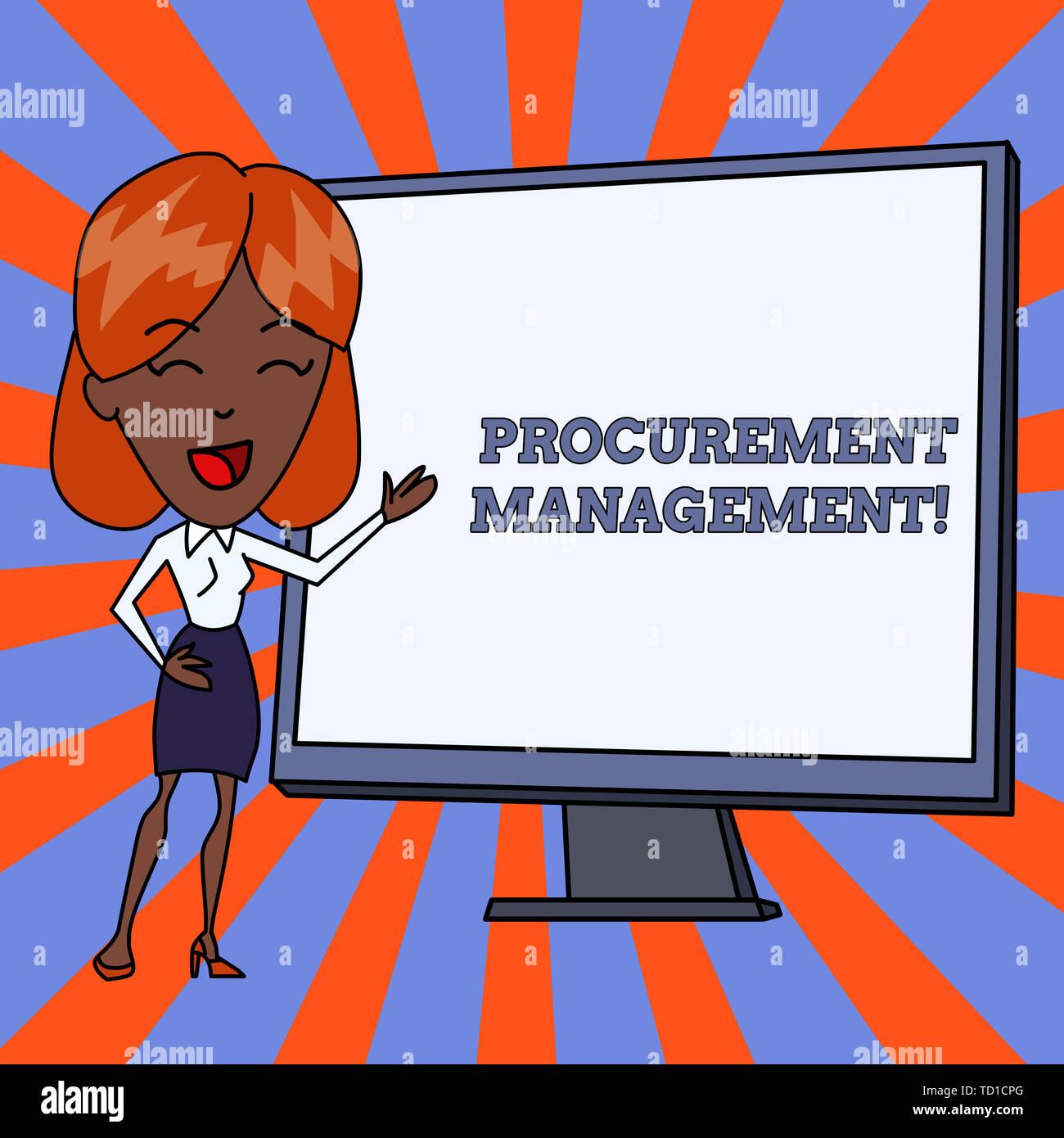 Handschrift text Beschaffungsmanagement. Konzeptionelle Foto Kauf von Waren und Dienstleistungen von externen Quellen weiße Frau im Stehen, Leer Scre Stockfoto
