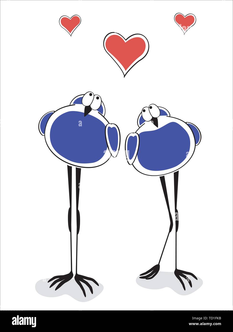 Zwei blaue Vögel in der Liebe mit einem roten Liebe Herz oben-EPS 8 gruppiert und Layered Stock Vektor