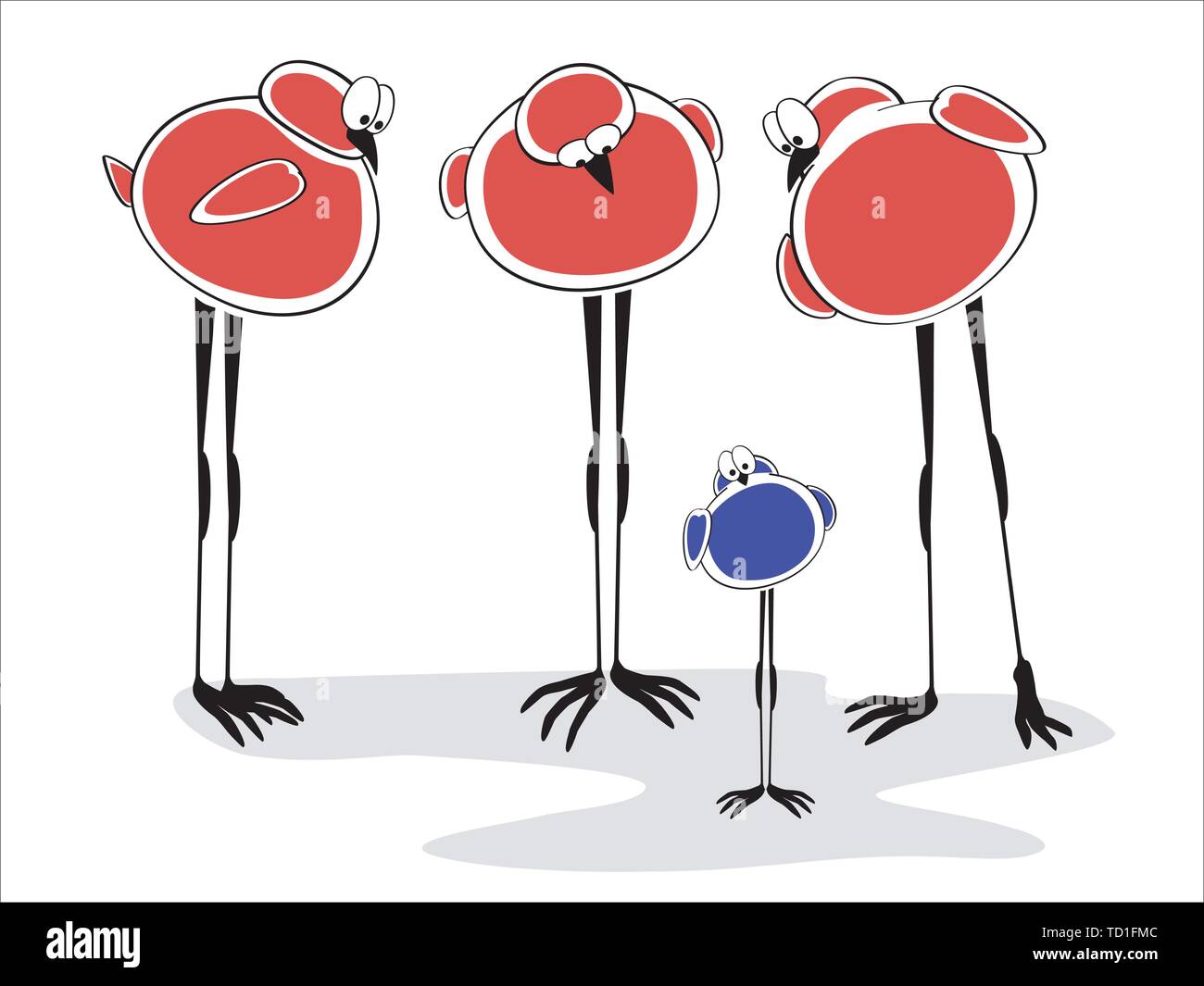 Gruppe der rote Vögel an einem kleinen Bluebird suchen - der kleine Kerl - EPS8 gruppierte Objekte Stock Vektor
