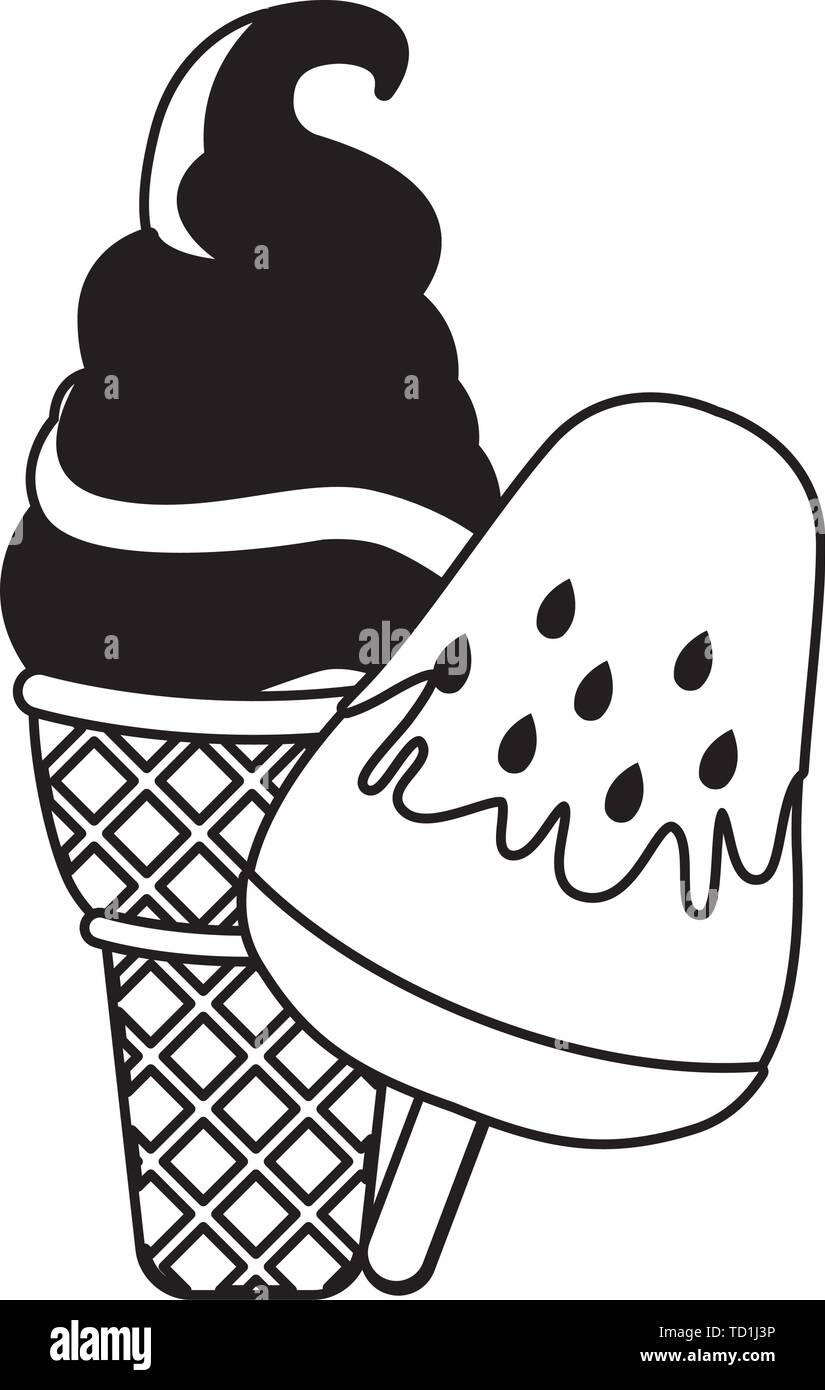 Eis Und Eis Am Stiel In Schwarz Und Weiss Stock Vektorgrafik Alamy