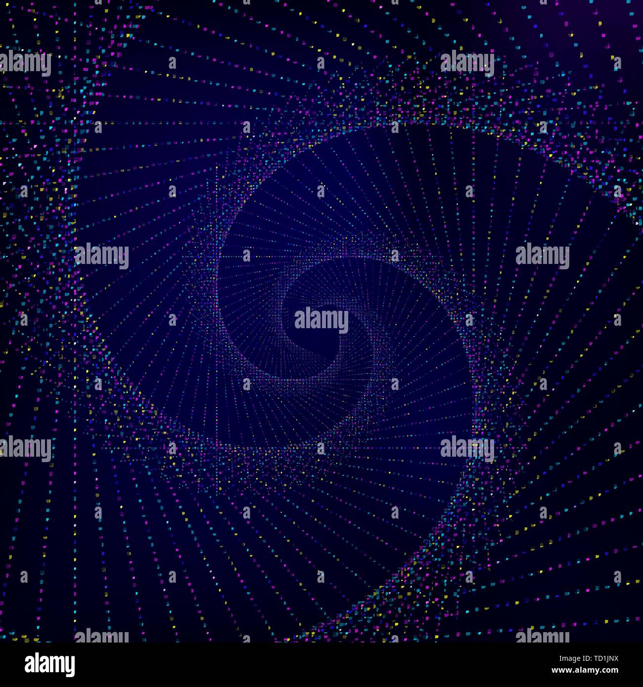 Zusammenfassung Hintergrund. Dark Blue Tapete mit Spirale aus leuchtend bunte Punkte gemacht. Vector Illustration. Stock Vektor