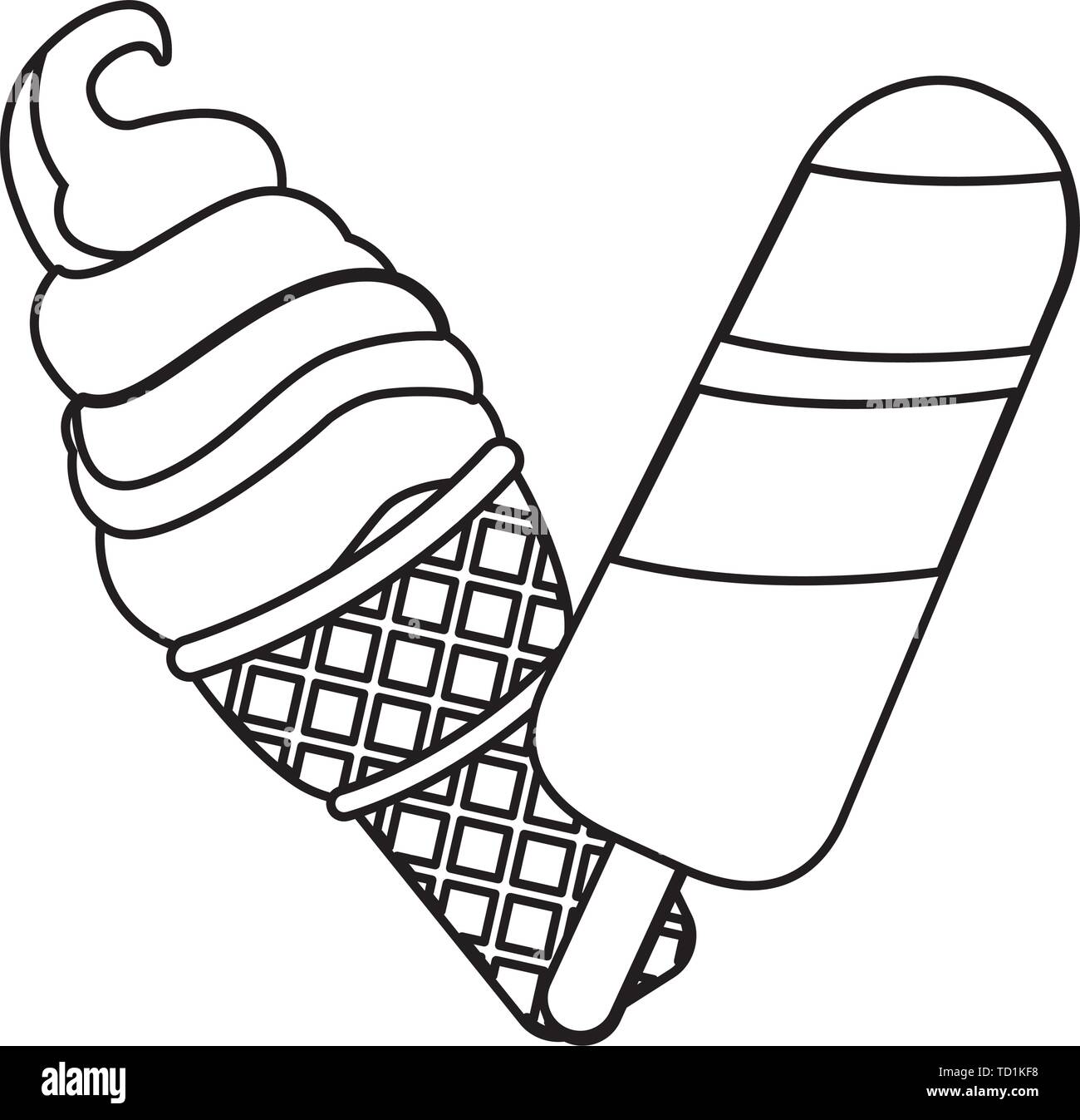 Eis Und Eis Am Stiel In Schwarz Und Weiss Stock Vektorgrafik Alamy
