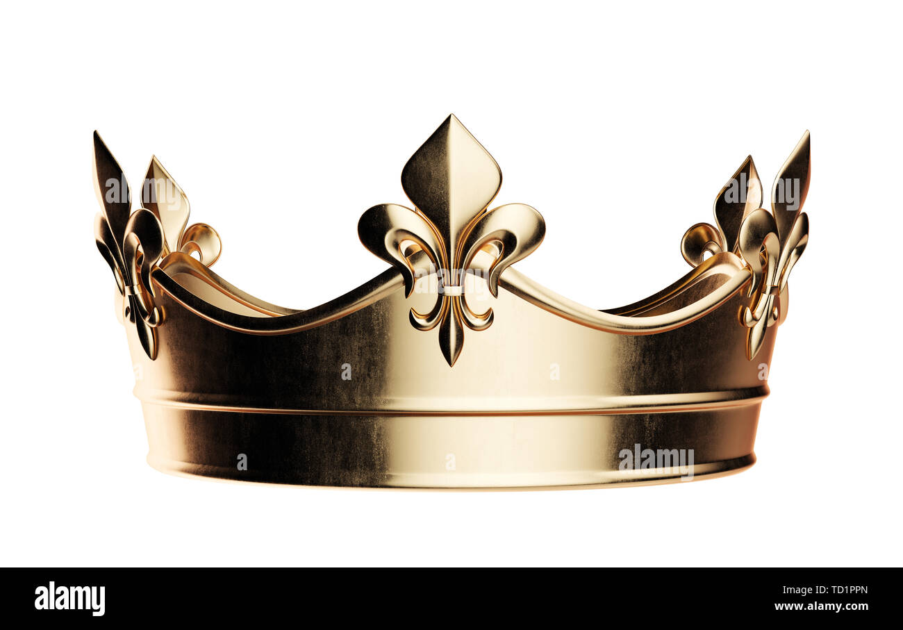 Golden Crown isoliert auf Weiss. 3D Rendering illustration Stockfoto