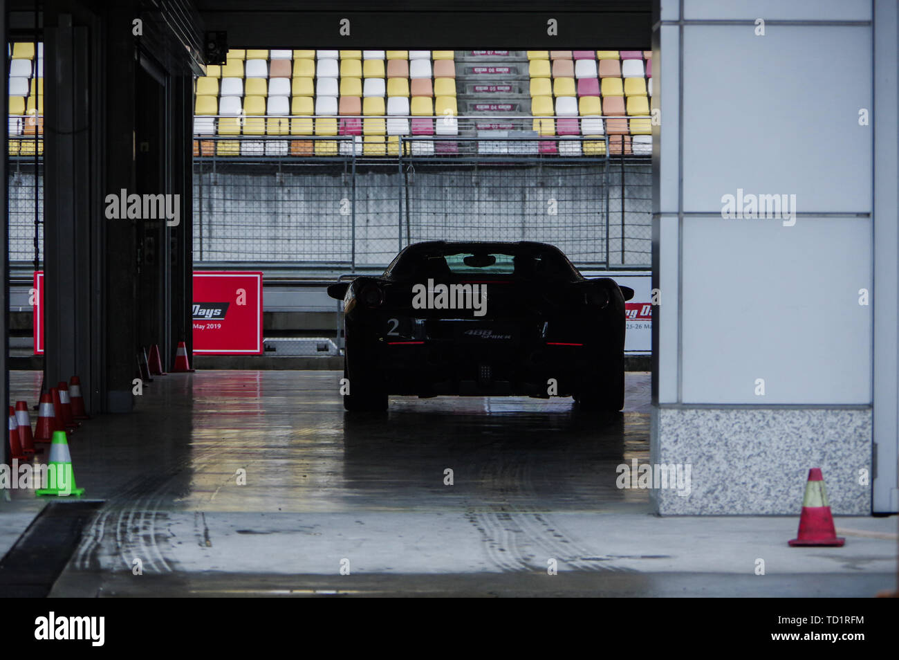 Rückansicht des Ferrari 488 im Boxenstopp am Ferrari Racing Days 2019 Shanghai Circuit Stockfoto