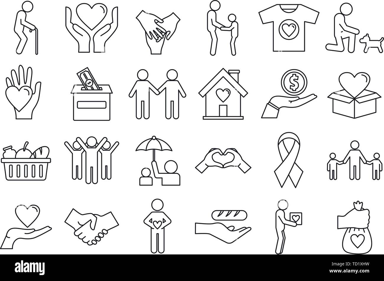 Freiwilligenarbeit liebe Symbole gesetzt. Umrisse der Freiwilligenarbeit liebe Vector Icons für Web Design auf weißem Hintergrund Stock Vektor