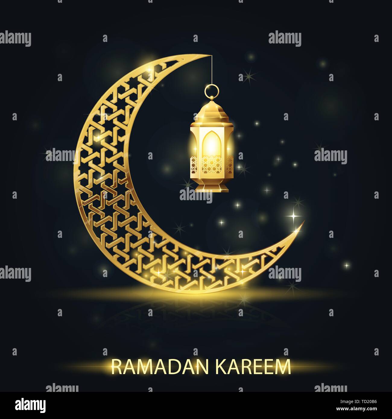 Islamischen Halbmond mit traditionellen Laternen, Ramadan Kareem Grußkarte Stock Vektor