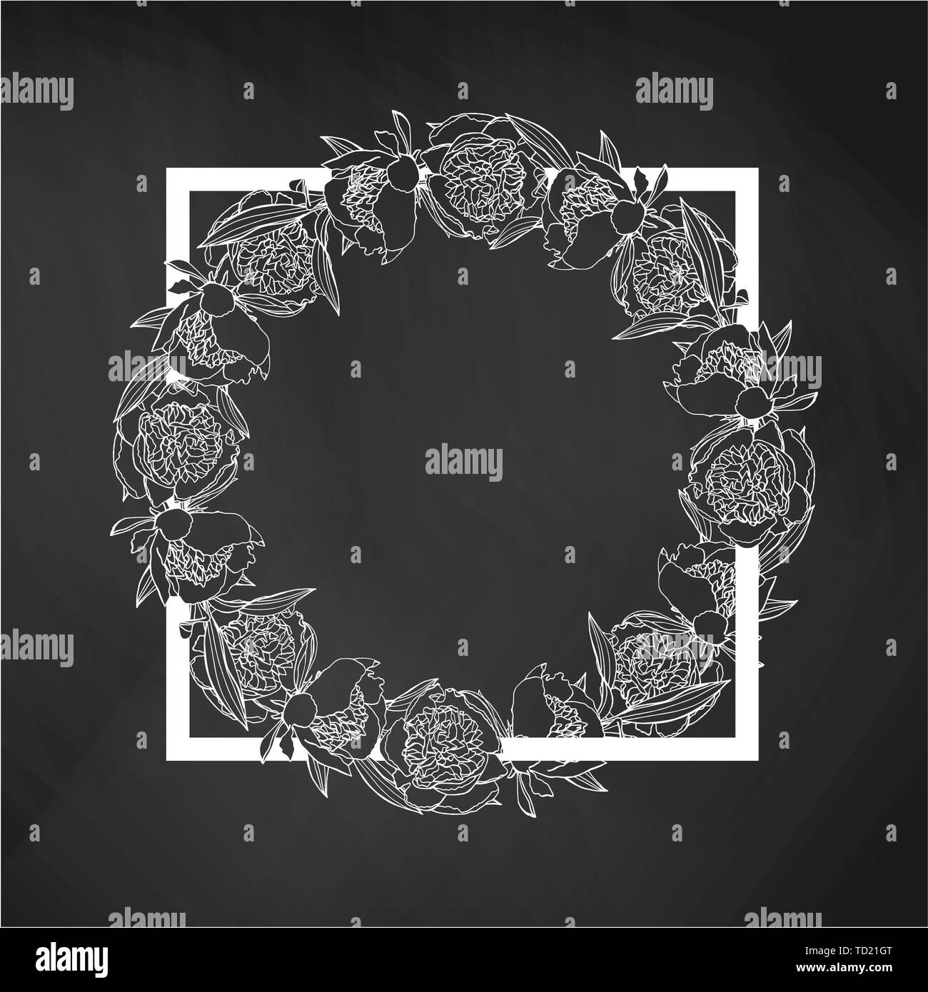 Hand gezeichnet Doodle style Pfingstrose Kranz. Floral Design Element. auf blackboard Hintergrund. Vektor illustration Stock Vektor