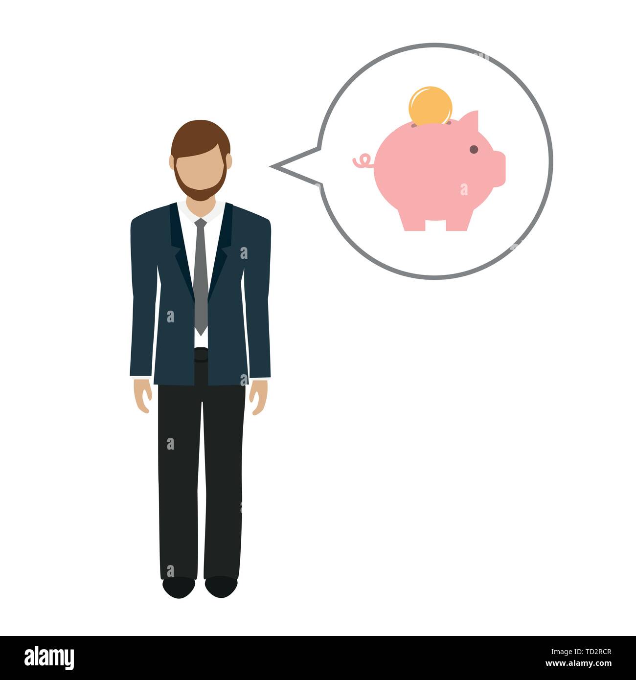 Business mann Charakter spricht über Geld sparen im Sparschwein Vektor-illustration EPS 10. Stock Vektor