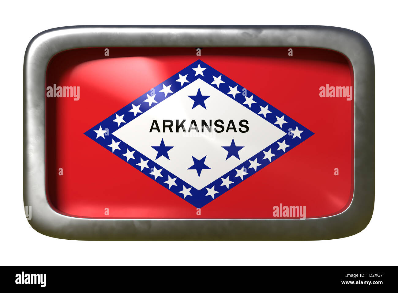 3D-Rendering von einem Arkansas State Flag Platte auf weißem Hintergrund Stockfoto