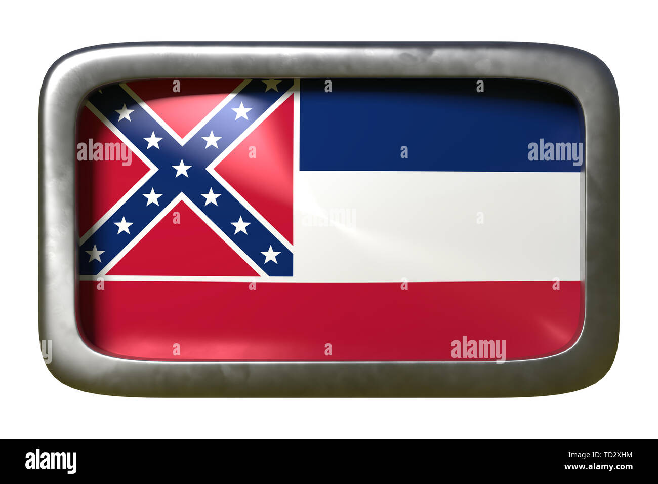 3D-Rendering für eine Mississippi State Flag Platte auf weißem Hintergrund Stockfoto