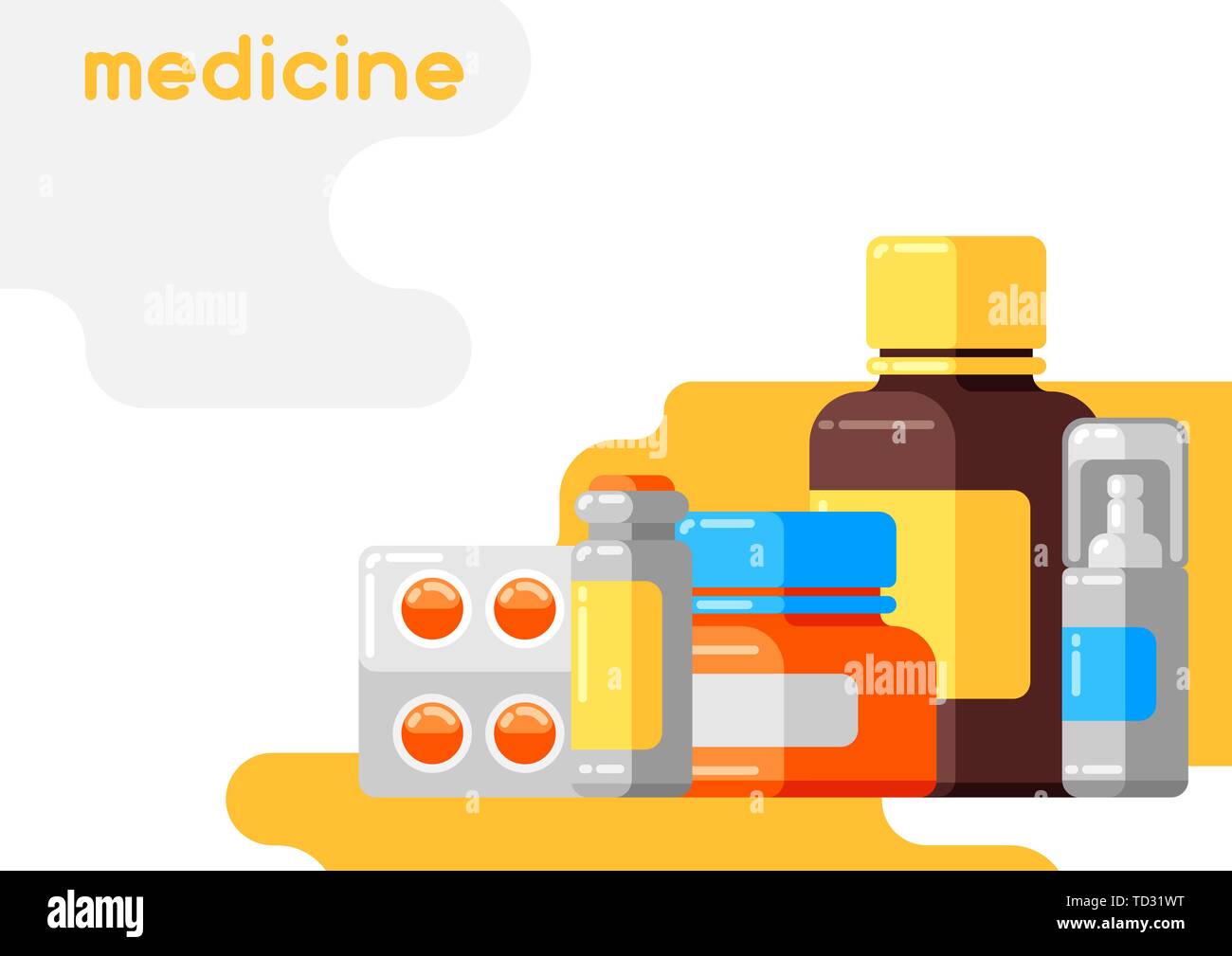 Hintergrund mit Medizin Flaschen und Pillen. Stock Vektor