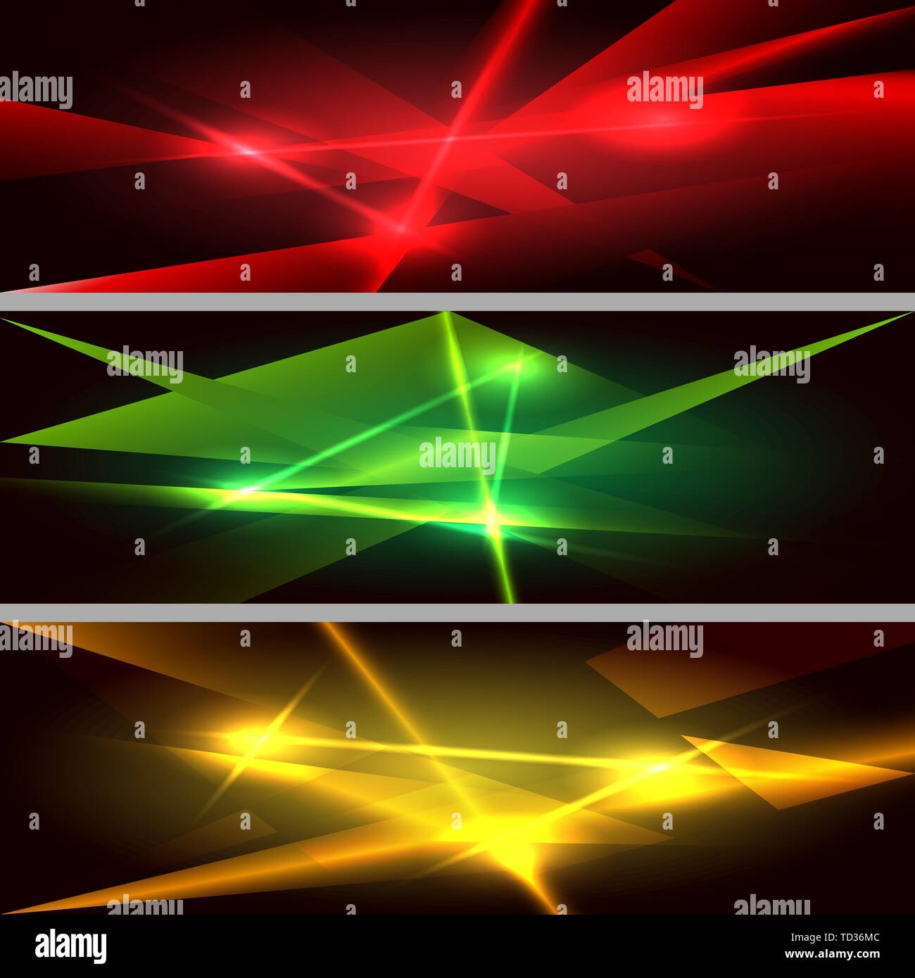 Satz von verschiedenen Farbe laserstrahlen auf dunklem Hintergrund. Vector Illustration. Stock Vektor