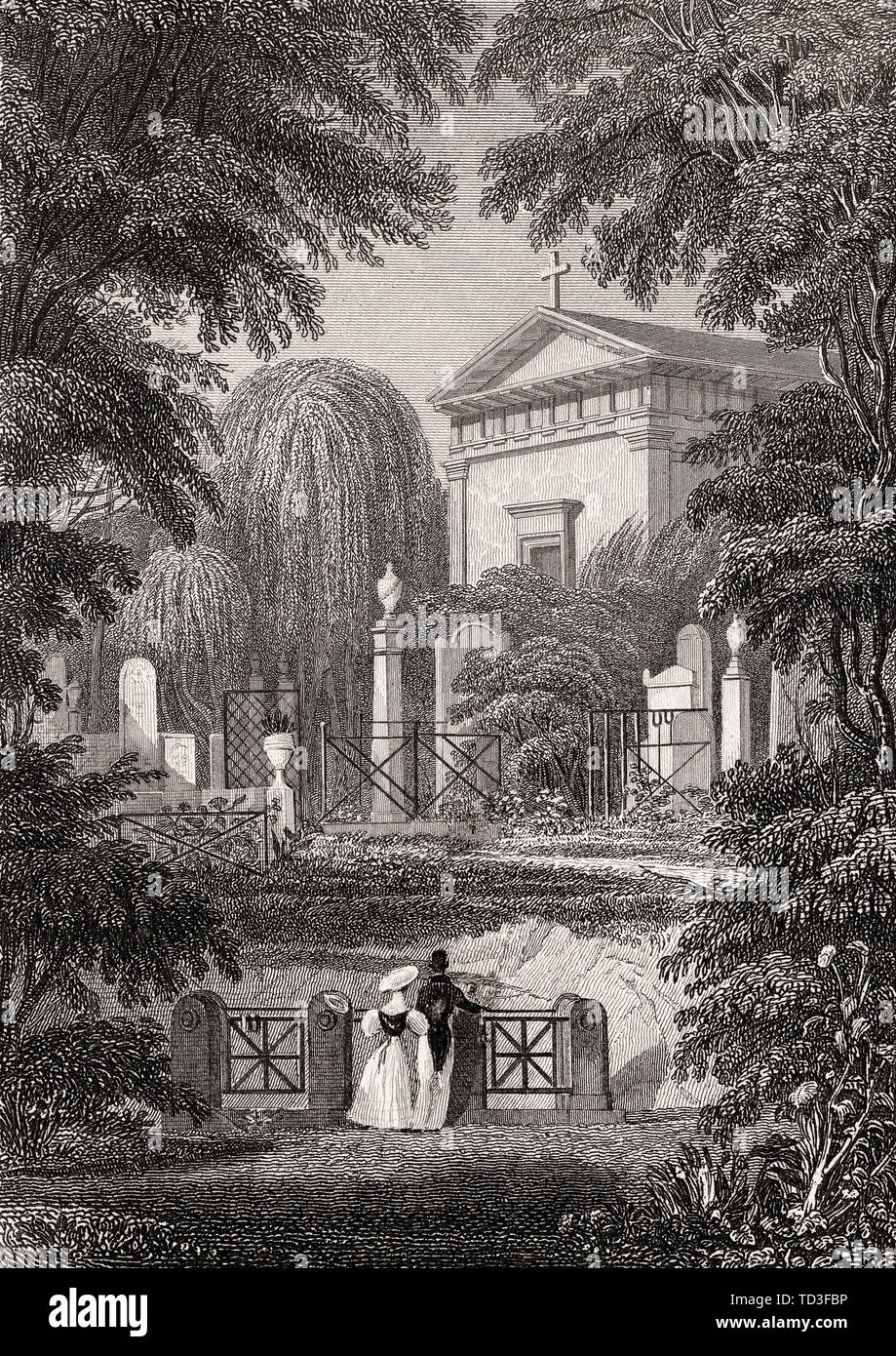 Grab von François-Joseph Talma, Friedhof Père Lachaise, Paris, antiken Stahl Gravierte drucken, 1831 Stockfoto