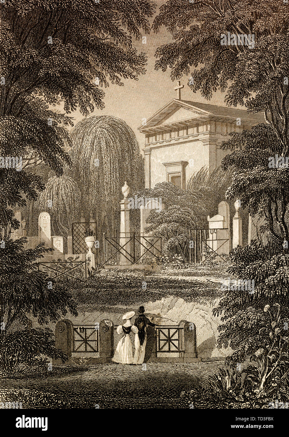 Grab von François-Joseph Talma, Friedhof Père Lachaise, Paris, antiken Stahl Gravierte drucken, 1831 Stockfoto