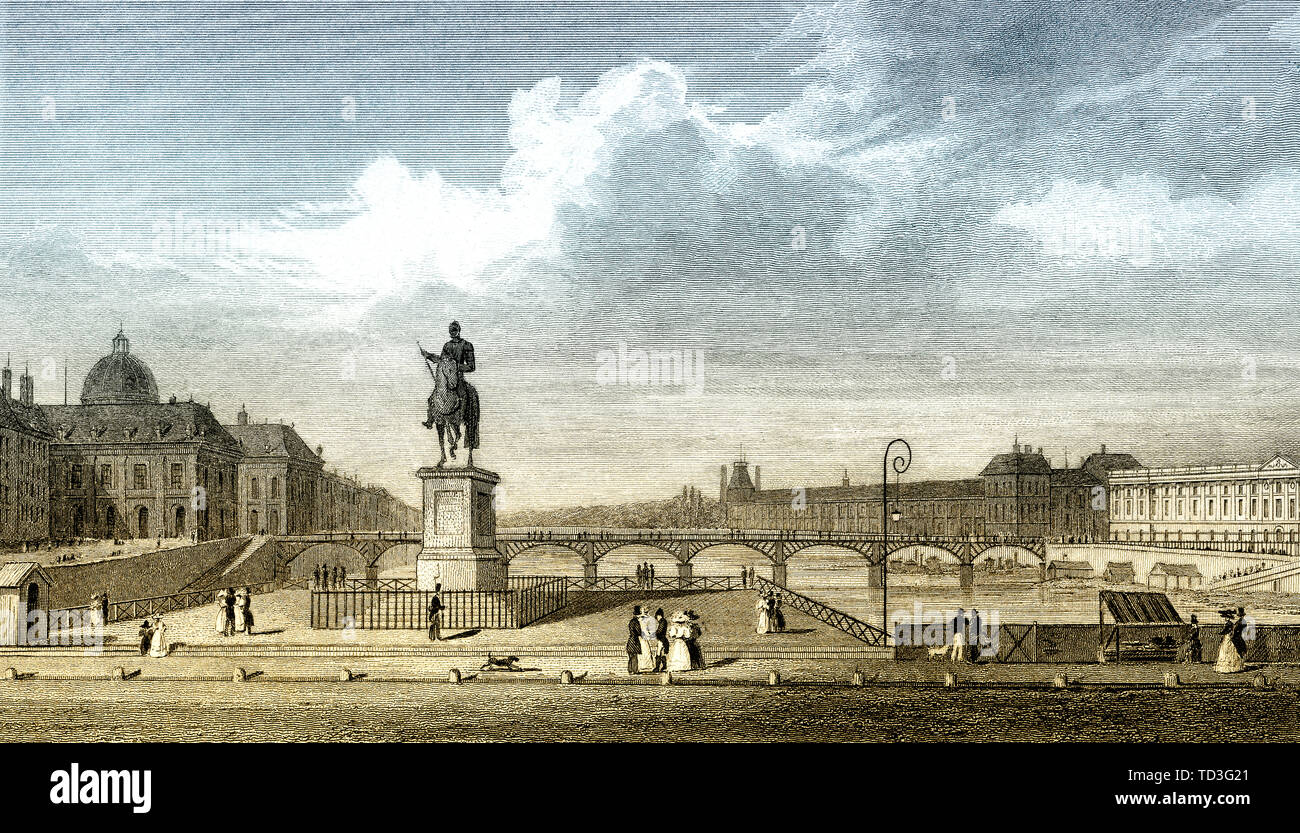 Pont Neuf, Paris, antiken Stahl Gravierte drucken, 1831 Stockfoto